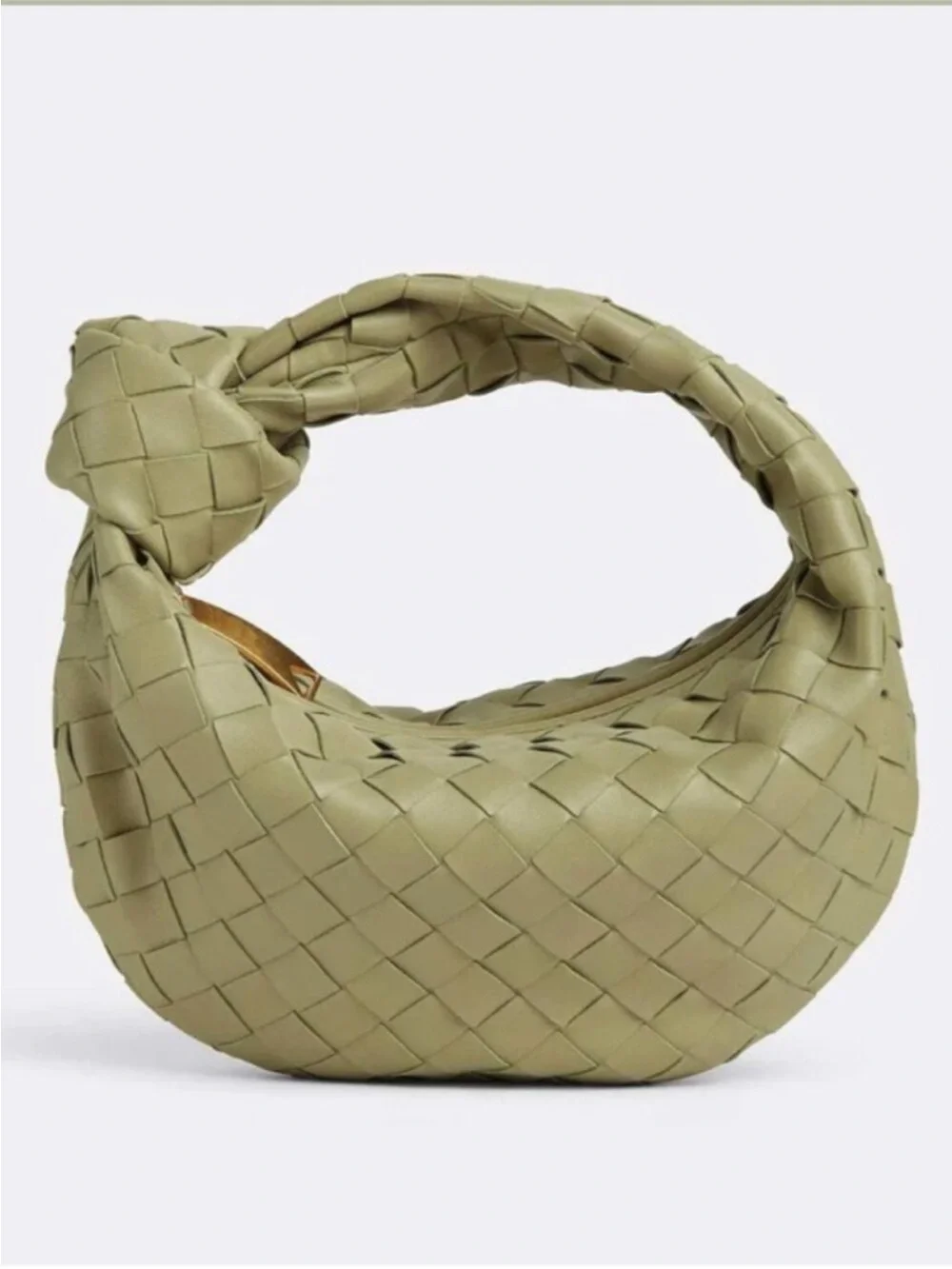 Woven Knot Handle Shoulder Bag in Olive Green